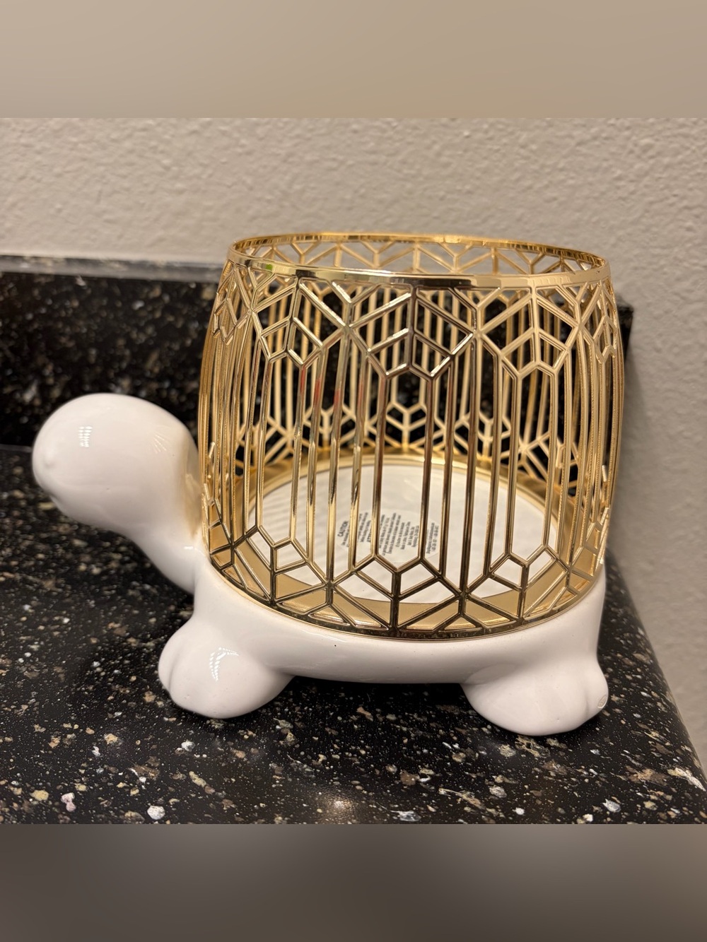 Bath & Body Works Gold Geometric 3-wick Candle Holder on White Turtle Base